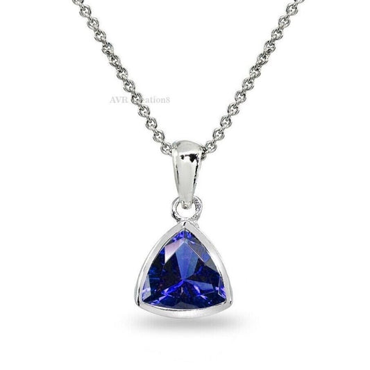 Trillion Cut Blue Sapphire Women's Necklace Pendant, Triangle Shape Pendant, Blue Gemstone Pendant, 925 Sterling Silver, Gifts For Women