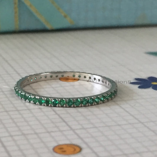 Emerald Eternity Ring | 925 Sterling Silver Green Gemstone Band | May Birthstone Ring | Stacking Ring | Full Eternity Band | Gift For Her