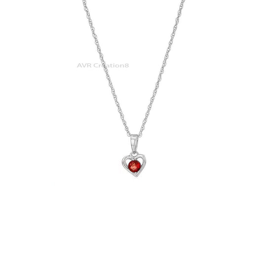Red Garnet Heart Pendant Necklace, Red Gemstone Pendant, 14K White Gold Plated, Handmade Pendant Necklace, Pendant For Women, Gifts For Her