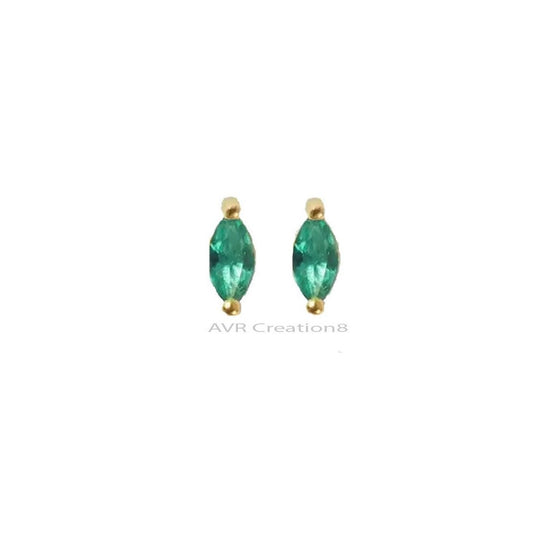 Marquise Cut Green Emerald Stud Earrings For Her, Two Stone Stud Earrings, 925 Sterling Silver, Pushback Stud Earrings, Earrings For Women