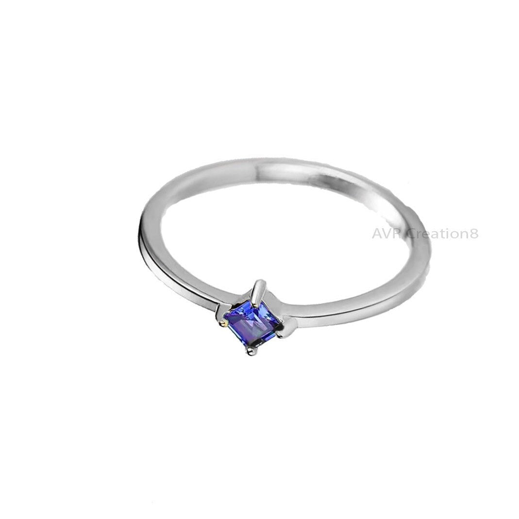Princess Cut Blue Sapphire Engagement Ring, Stackable Ring, Blue Gemstone Ring, 925 Sterling Silver, Anniversary Gifts, Gifts For Girlfriend