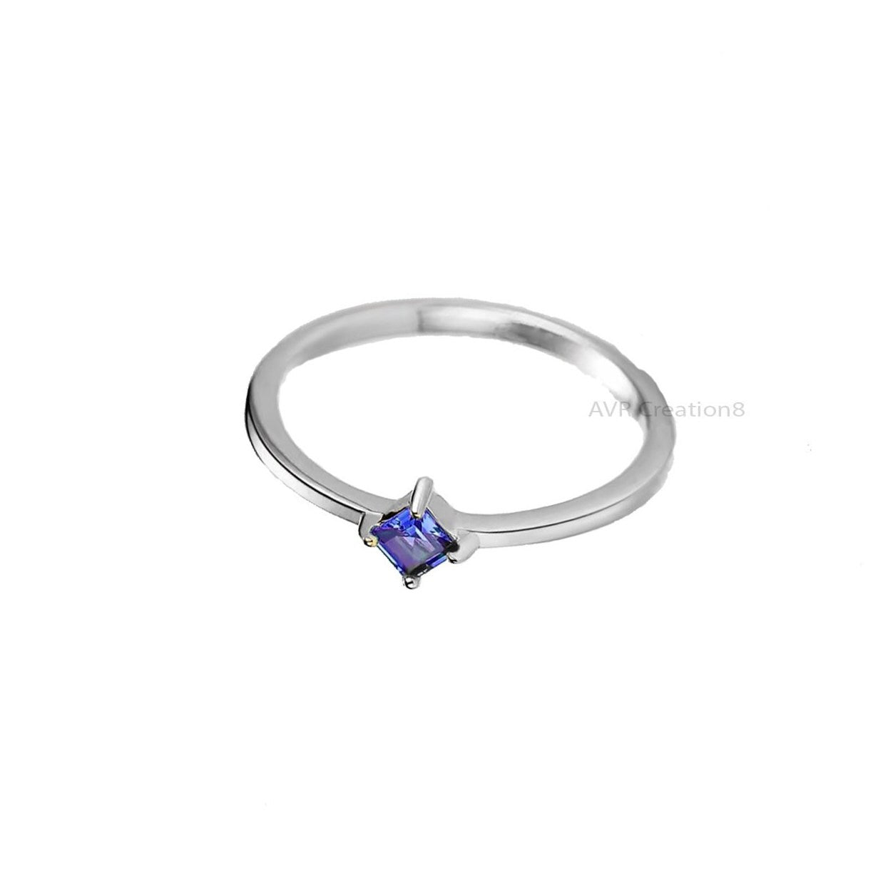 Princess Cut Blue Sapphire Engagement Ring, Stackable Ring, Blue Gemstone Ring, 925 Sterling Silver, Anniversary Gifts, Gifts For Girlfriend