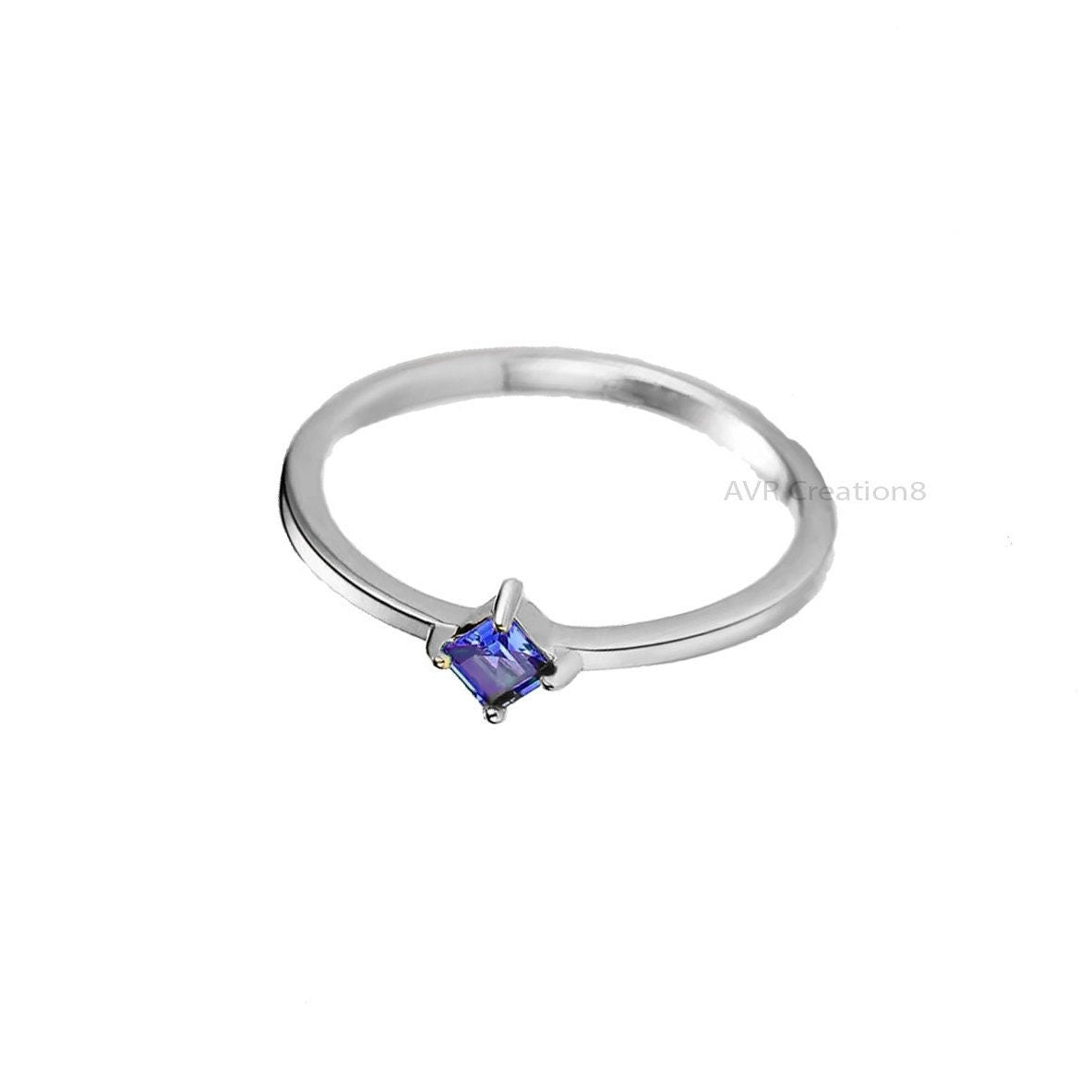 Princess Cut Blue Sapphire Engagement Ring, Stackable Ring, Blue Gemstone Ring, 925 Sterling Silver, Anniversary Gifts, Gifts For Girlfriend