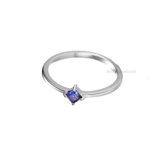 Princess Cut Blue Sapphire Engagement Ring, Stackable Ring, Blue Gemstone Ring, 925 Sterling Silver, Anniversary Gifts, Gifts For Girlfriend