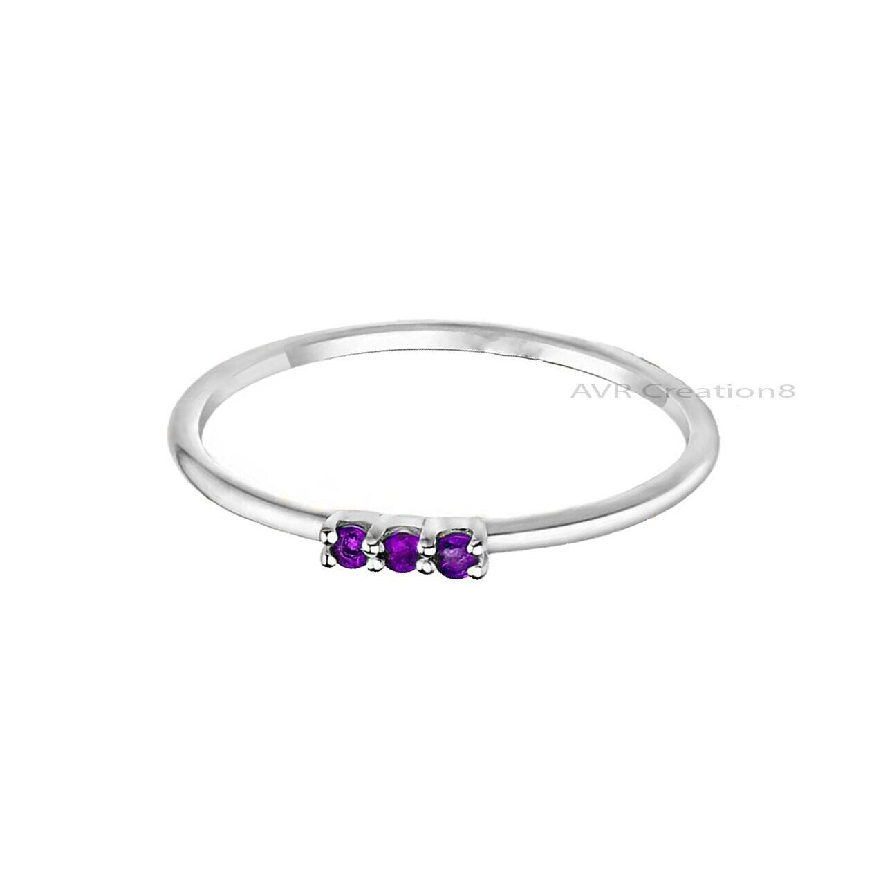Dainty Purple Amethyst Engagement Ring, Three Stone Ring, Purple Gemstone Ring, Silver Promise Band, Handmade Thin Ring, Mothers Day Gifts