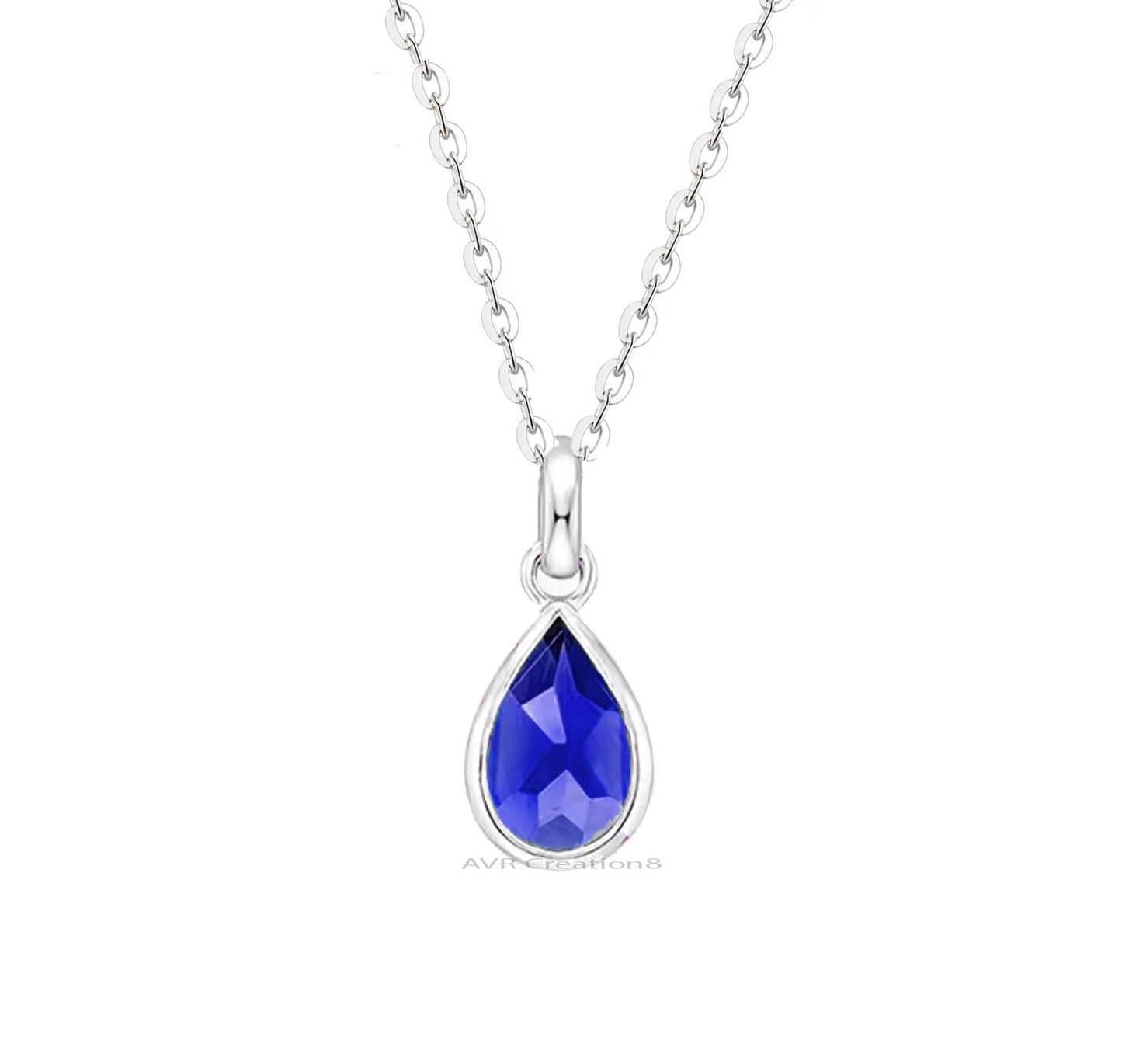 Teardrop Blue Sapphire Necklace | Pear Cut Gemstone Pendant | Sterling Silver Chain | September Birthstone | Everyday Jewelry | Gift for Her
