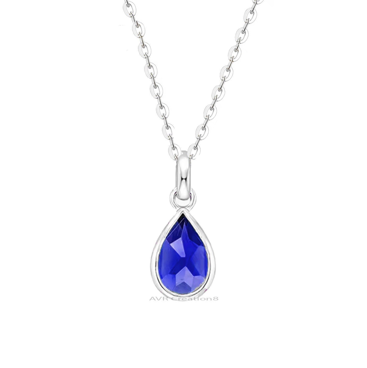 Teardrop Blue Sapphire Necklace | Pear Cut Gemstone Pendant | Sterling Silver Chain | September Birthstone | Everyday Jewelry | Gift for Her