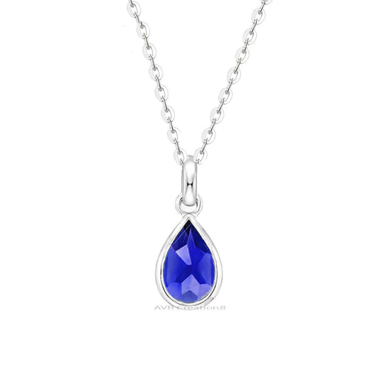Teardrop Blue Sapphire Necklace | Pear Cut Gemstone Pendant | Sterling Silver Chain | September Birthstone | Everyday Jewelry | Gift for Her
