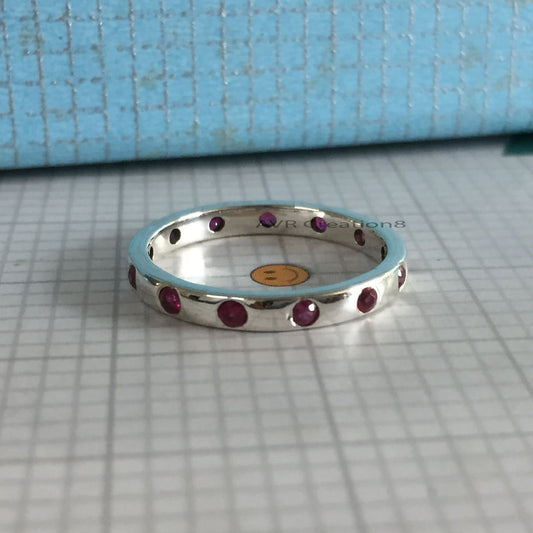 Ruby Eternity Band | Dainty Red Gemstone Ring | Stacking Ring | July Birthstone | Sterling Silver Full Band | Anniversary Gift For Her