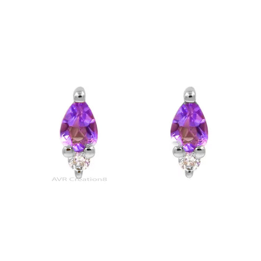 Pear Cut  Purple Amethyst Stud Earrings, Purple Stud Earrings, 925 Sterling Silver, Handmade Earrings, Earrings For Women, Gifts For Her