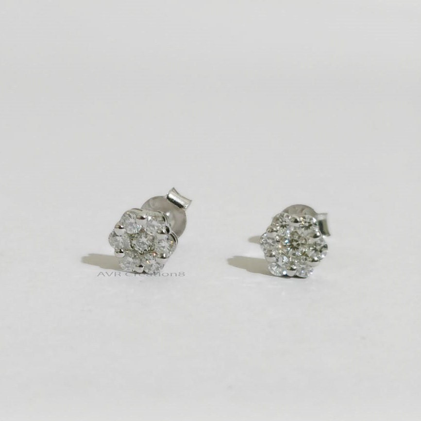 Sparkling Diamond Flower Stud Earrings | Dainty Cluster Floral Studs | White Gold/Silver Tone Blossom Earrings | Mothers Day | Gifts For Mom