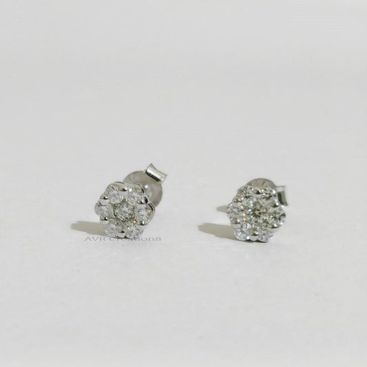 Sparkling Diamond Flower Stud Earrings | Dainty Cluster Floral Studs | White Gold/Silver Tone Blossom Earrings | Mothers Day | Gifts For Mom