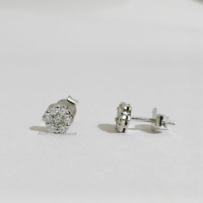 Sparkling Diamond Flower Stud Earrings | Dainty Cluster Floral Studs | White Gold/Silver Tone Blossom Earrings | Mothers Day | Gifts For Mom