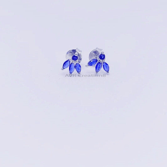 Dainty Blue Sapphire Cluster Stud Earrings | Sterling Silver Teardrop/Marquise Blue Gemstone Earrings | Elegant Gift for Her |