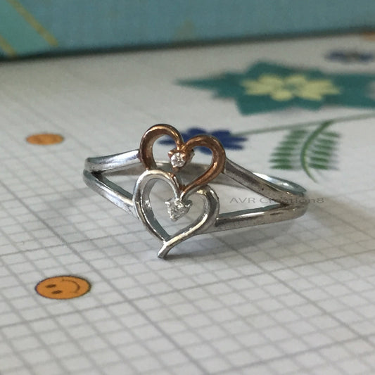 Heart Shape Diamond Engagement Ring, Heart Shape Engagement Ring, Dainty Diamond Ring For Women, 14K Two Tone Plated Ladies Heart Shape Ring