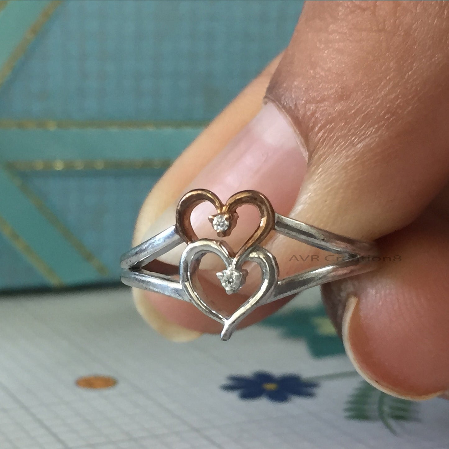 Heart Shape Diamond Engagement Ring, Heart Shape Engagement Ring, Dainty Diamond Ring For Women, 14K Two Tone Plated Ladies Heart Shape Ring