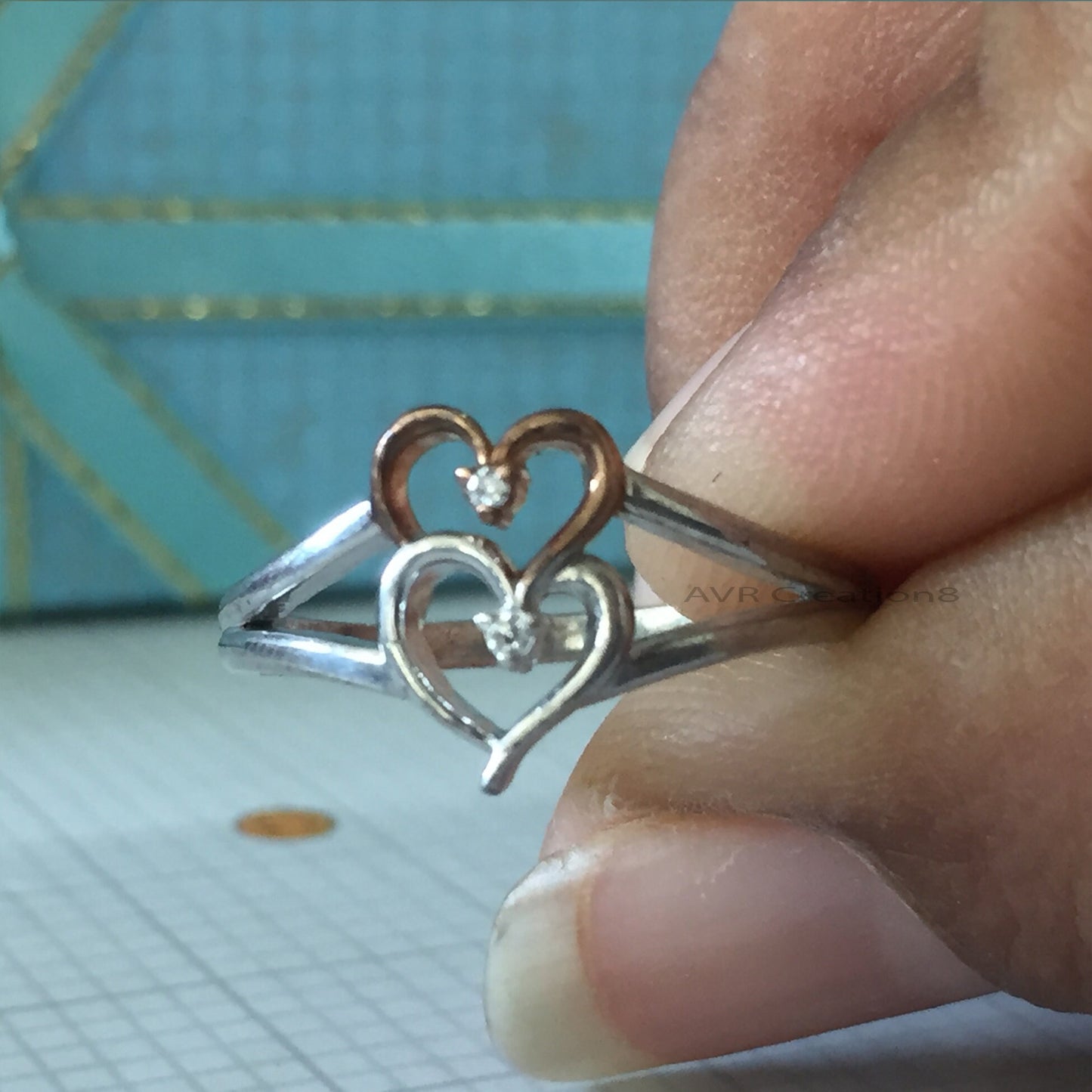 Heart Shape Diamond Engagement Ring, Heart Shape Engagement Ring, Dainty Diamond Ring For Women, 14K Two Tone Plated Ladies Heart Shape Ring