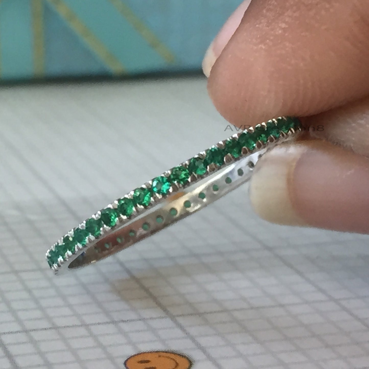 Emerald Eternity Ring | 925 Sterling Silver Green Gemstone Band | May Birthstone Ring | Stacking Ring | Full Eternity Band | Gift For Her