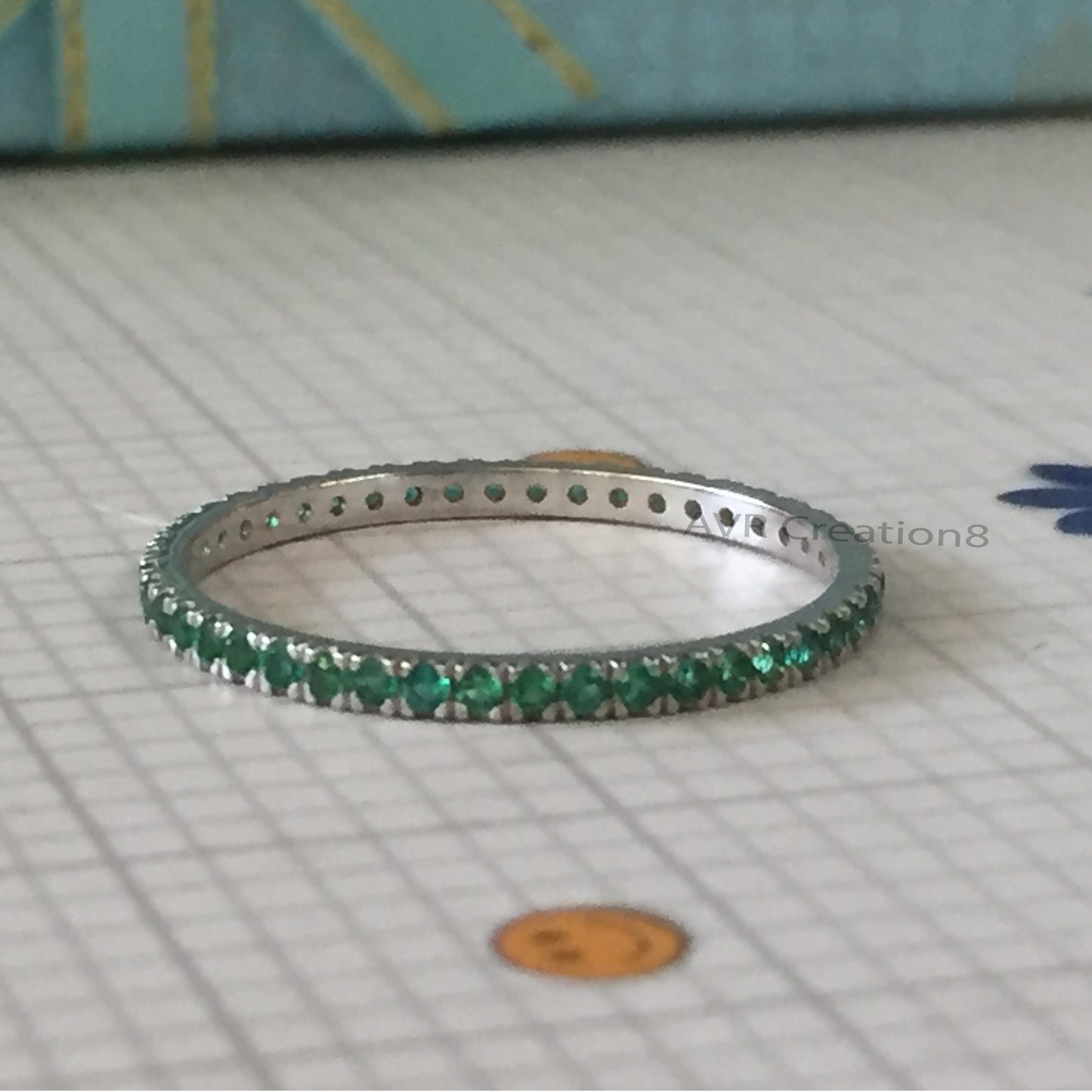 Emerald Eternity Ring | 925 Sterling Silver Green Gemstone Band | May Birthstone Ring | Stacking Ring | Full Eternity Band | Gift For Her