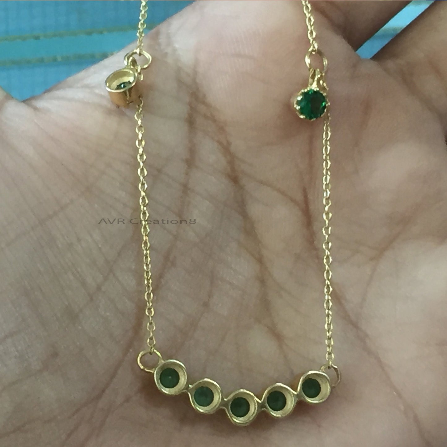 Emerald Station Necklace, Green Gemstone Necklace, Emerald Necklace, May Birthstone Pendant, Perfect Gift for Mom, Handmade Necklace Women