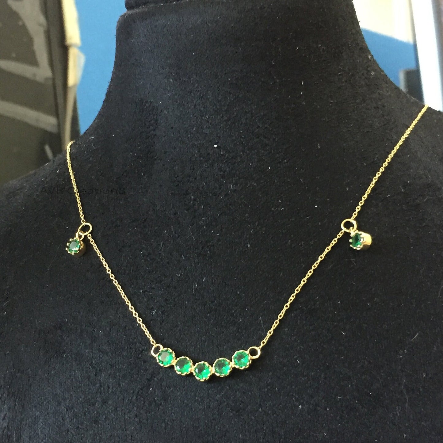 Emerald Station Necklace, Green Gemstone Necklace, Emerald Necklace, May Birthstone Pendant, Perfect Gift for Mom, Handmade Necklace Women