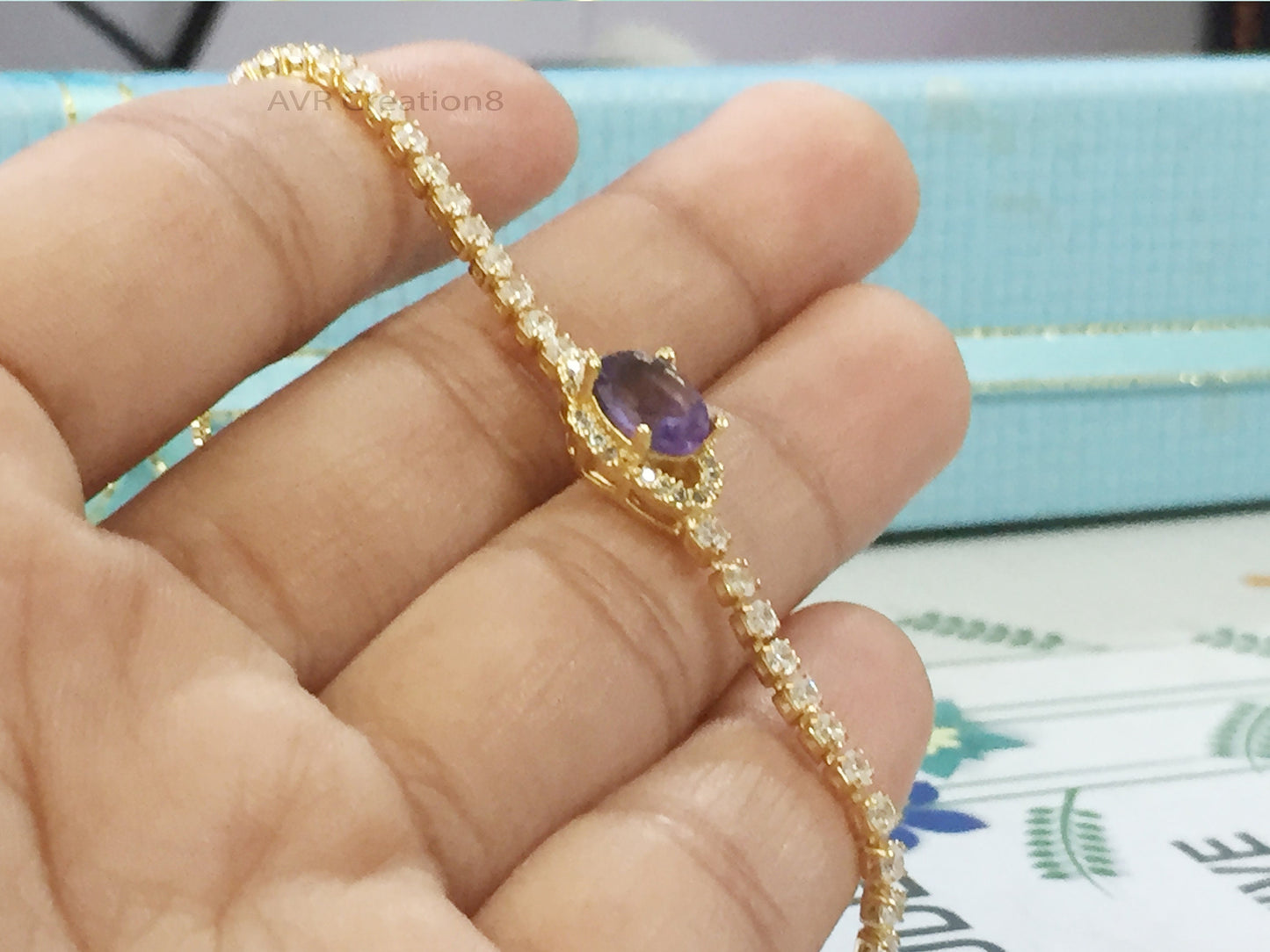 Oval Cut Amethyst Bracelet For Women, February Birthstone Bracelet, Unique Amethyst Bracelet, 14K Yellow Gold Plated, Mother's Day Sale