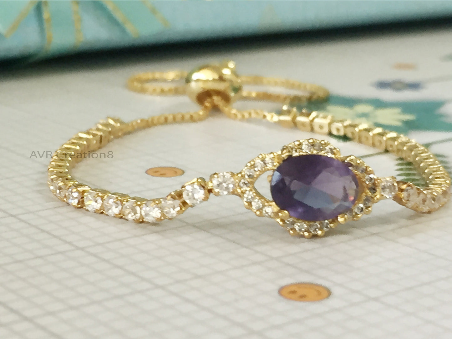 Oval Cut Amethyst Bracelet For Women, February Birthstone Bracelet, Unique Amethyst Bracelet, 14K Yellow Gold Plated, Mother's Day Sale