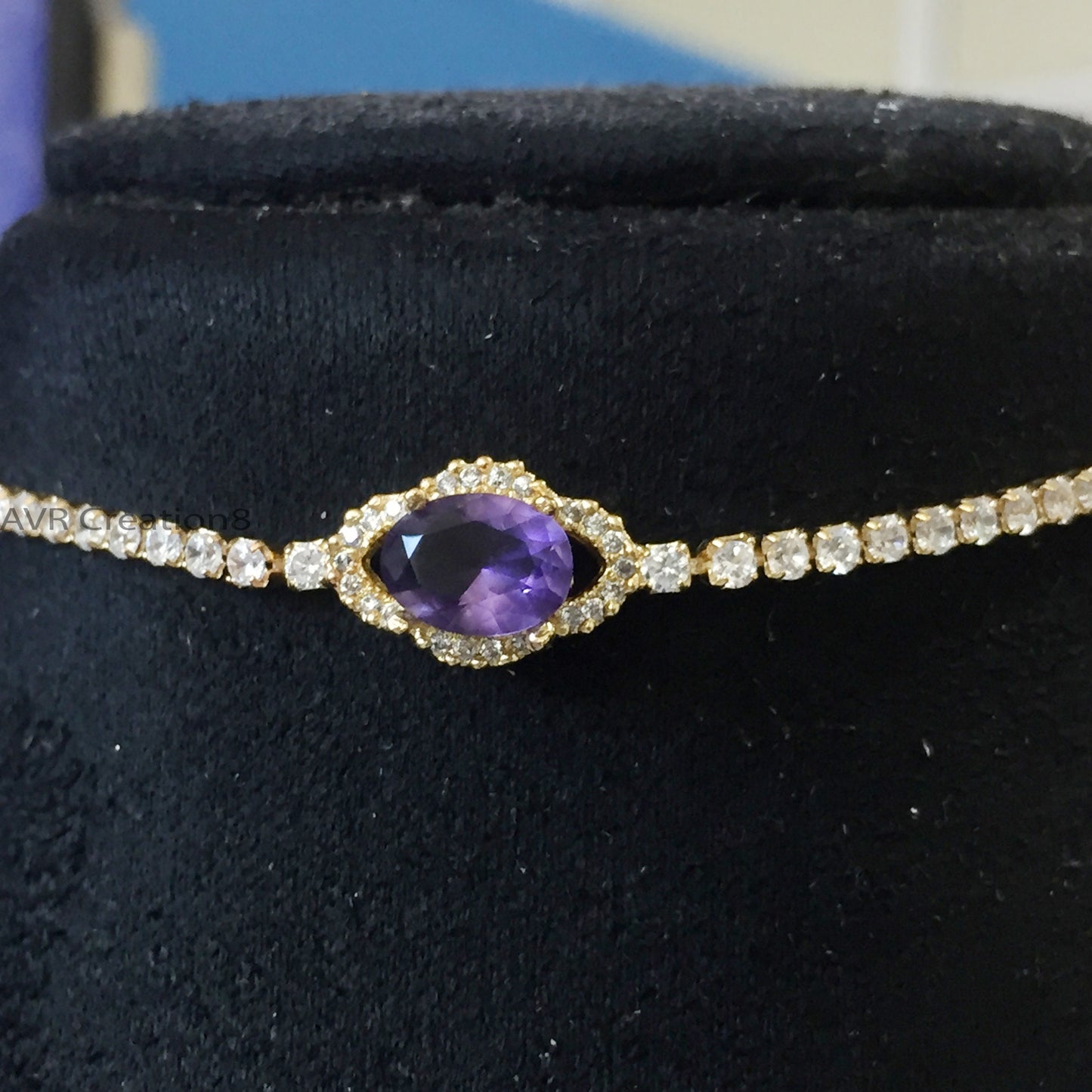 Oval Cut Amethyst Bracelet For Women, February Birthstone Bracelet, Unique Amethyst Bracelet, 14K Yellow Gold Plated, Mother's Day Sale
