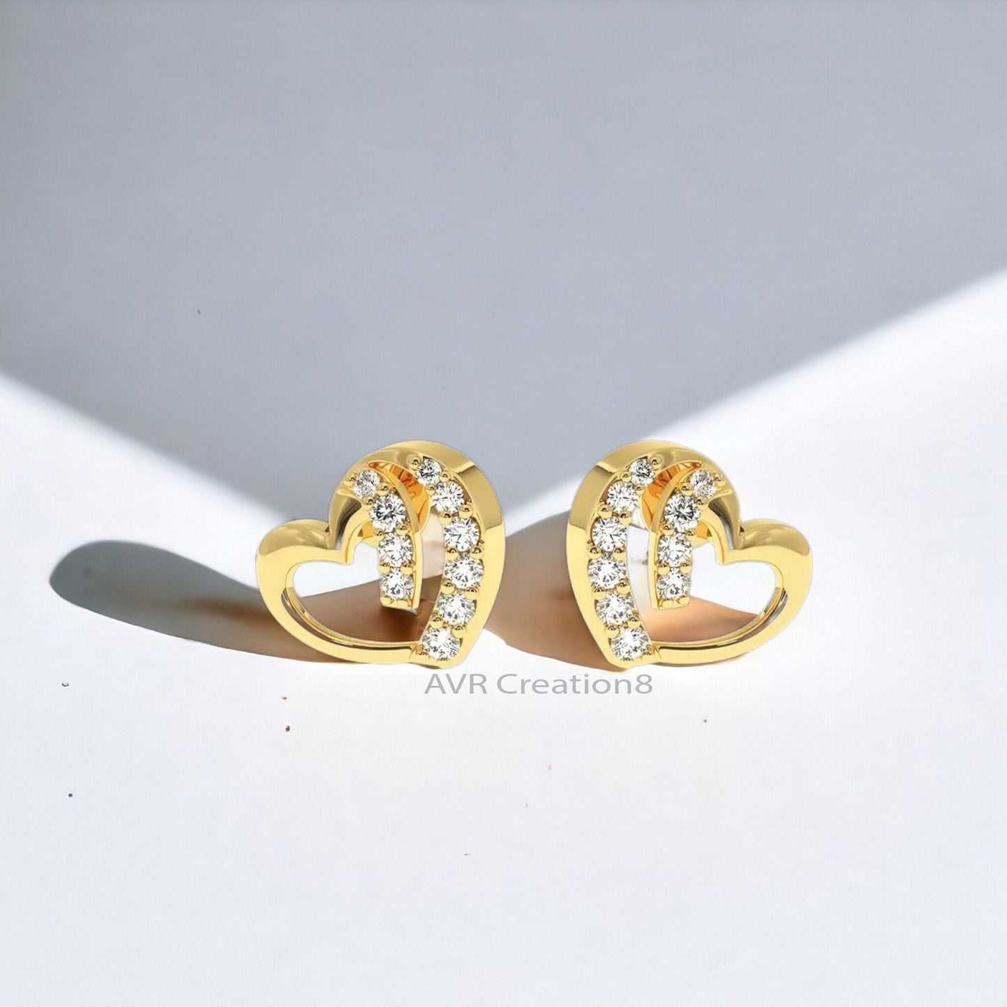Diamond Heart Shaped Earring, Stud Earrings For Women, Minimalist Earrings, 14k Yellow Gold Plated, Mothers Day Gifts For Mom