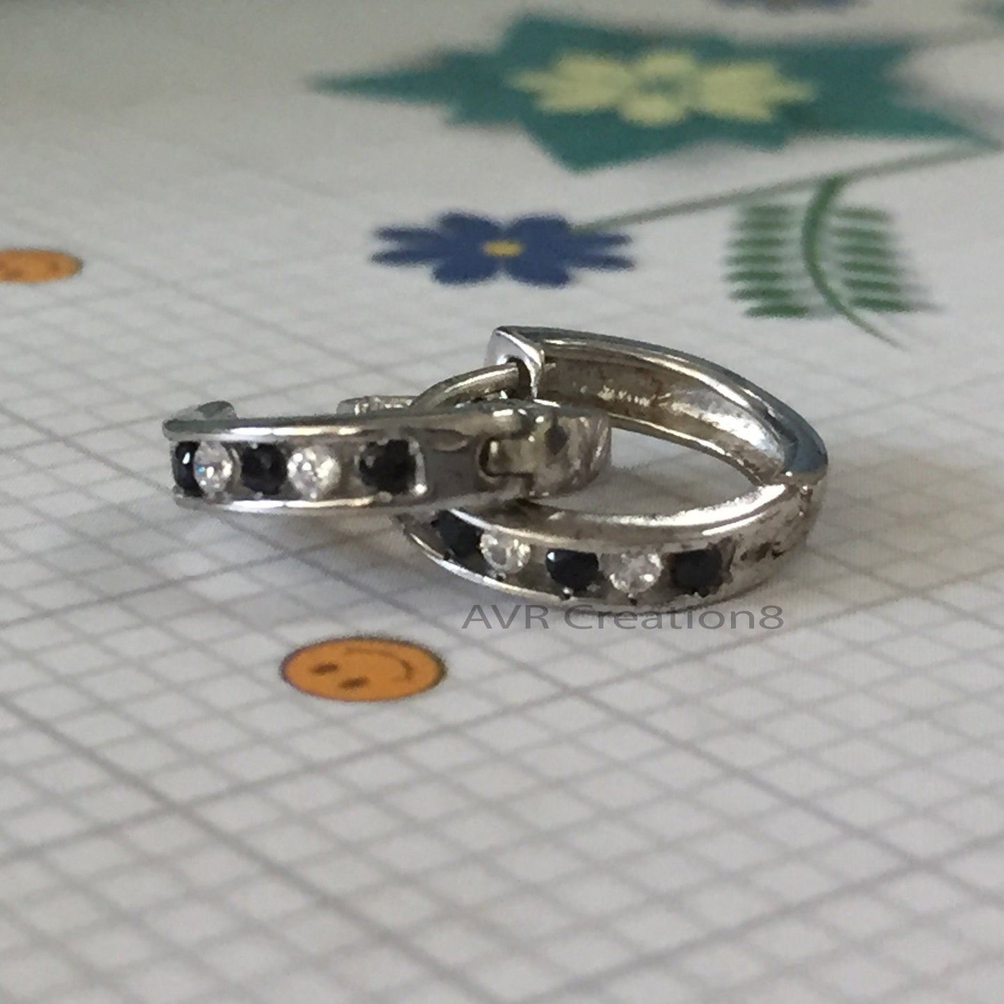 Black & White Diamond Hoop Earrings, Round Diamond Hoop Earrings, Dainty Huggie Hoop Earrings, 14K White Gold Black Diamond Earrings, Gifts