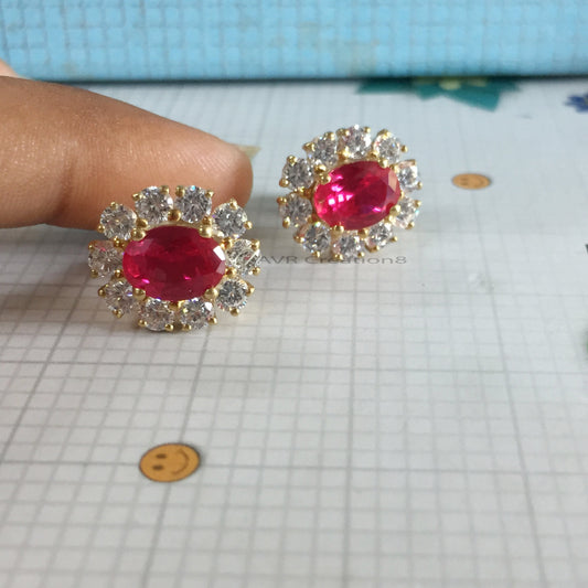 Ruby & Diamond Earrings For Women, Ruby Halo Stud Earrings, Ruby Earrings, July Birthstone Earrings, Mothers Day Gifts, 925 Sterling Silver