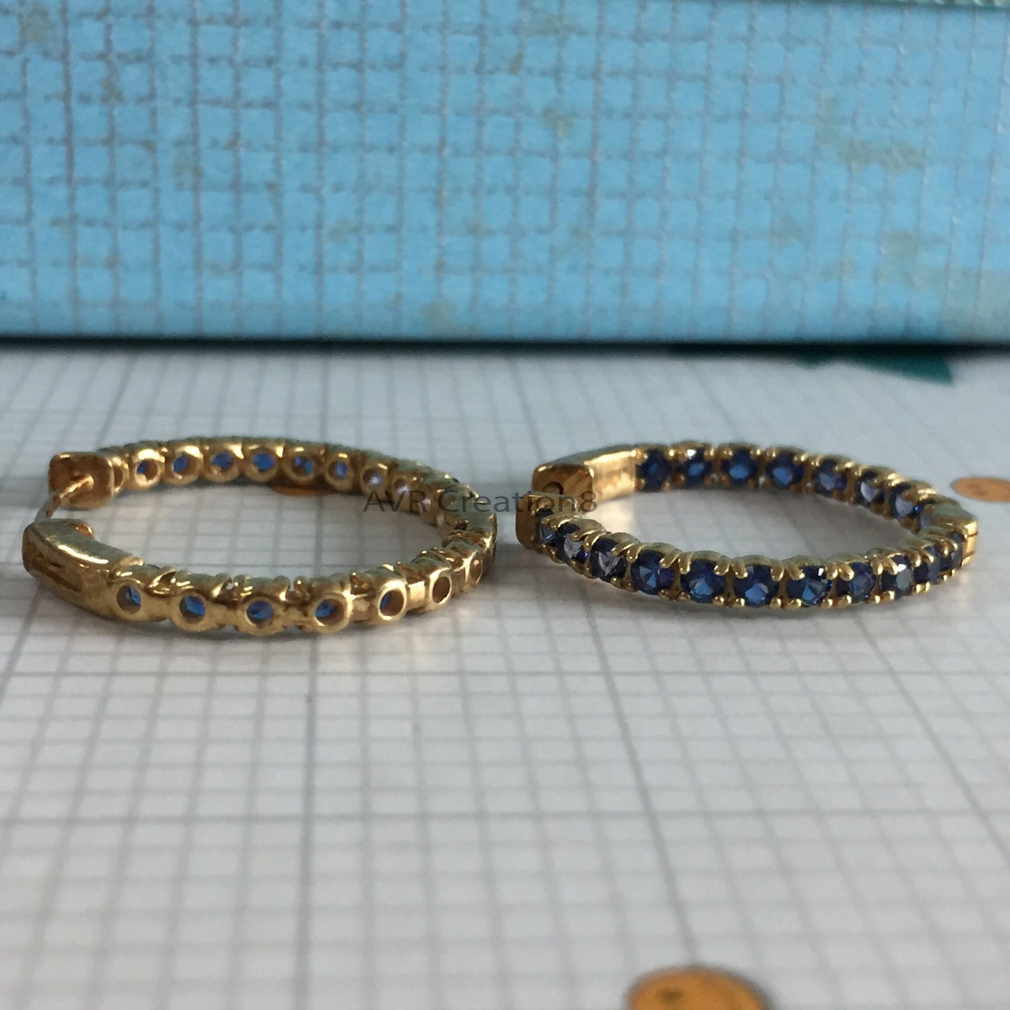 Blue Sapphire Hoop Earrings | Huggie Hoops | Small Gemstone Eternity Earrings | September Birthstone | Everyday Jewelry | Gift For Her
