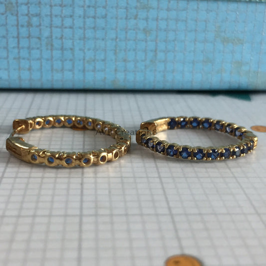 Blue Sapphire Hoop Earrings | Huggie Hoops | Small Gemstone Eternity Earrings | September Birthstone | Everyday Jewelry | Gift For Her