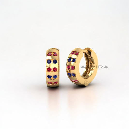 Sapphire Round Cut Hoop Earrings, Anniversary Gift, Gemstone Red Ruby Hoop Earrings, Birthday Gifts, Huggie Hoop Earrings for Women's
