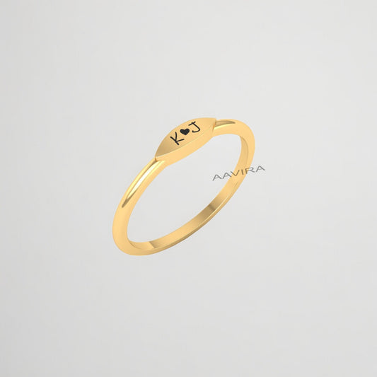 Engrave Enameling Ring, Dainty Stacking Ring, Minimalist Wedding Band Ring, Initial Ring, Heart Engrave Ring, Custom Signet Ring, Gifts