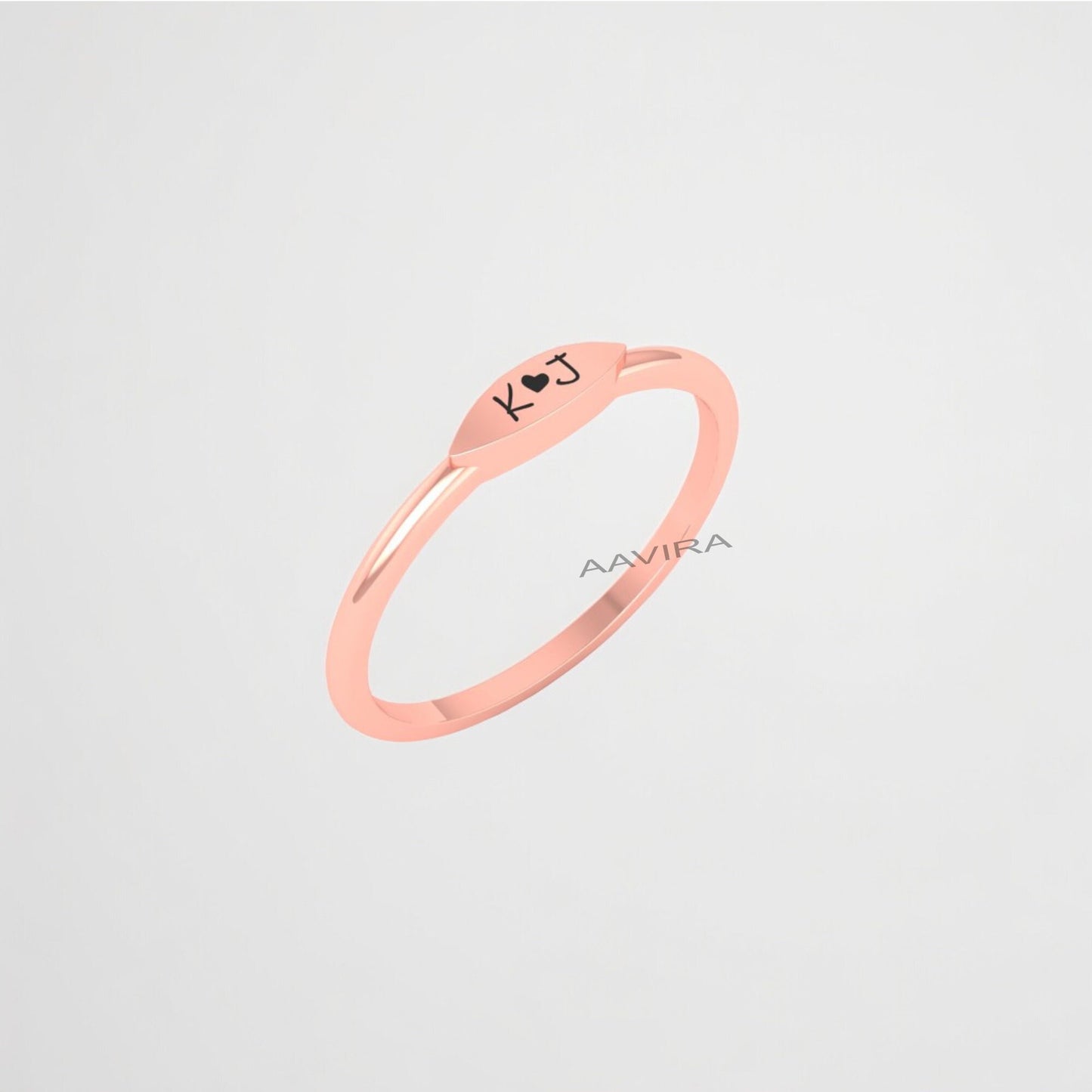 Engrave Enameling Ring, Dainty Stacking Ring, Minimalist Wedding Band Ring, Initial Ring, Heart Engrave Ring, Custom Signet Ring, Gifts