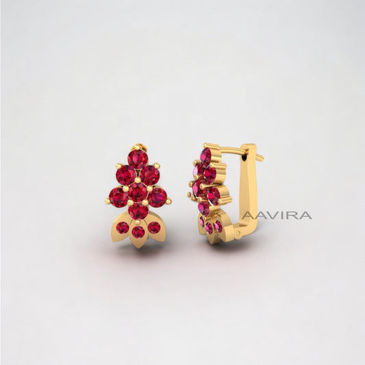 Red Ruby Hoop Earrings, Ruby Gemstone Earrings, 14K Yellow Gold Plated, Silver Earrings, Women's Hoop Earrings, Anniversary Gift For Her