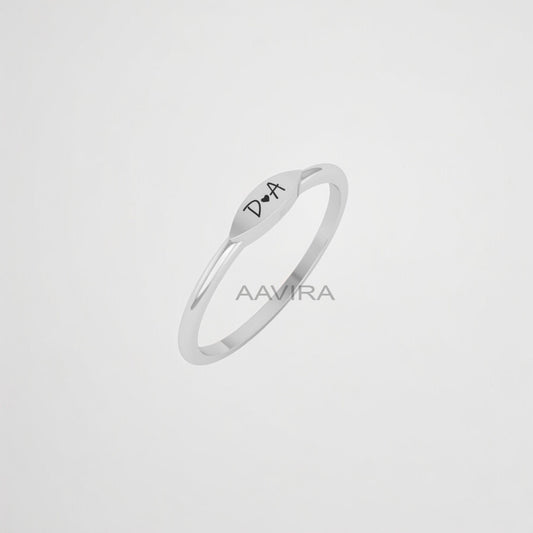 Customization Band Ring/Custom Signet Ring/Initial Band Ring/Silver Stacking Ring/Minimalist Heart Engrave Ring/Couple Initial Ring/Gifts