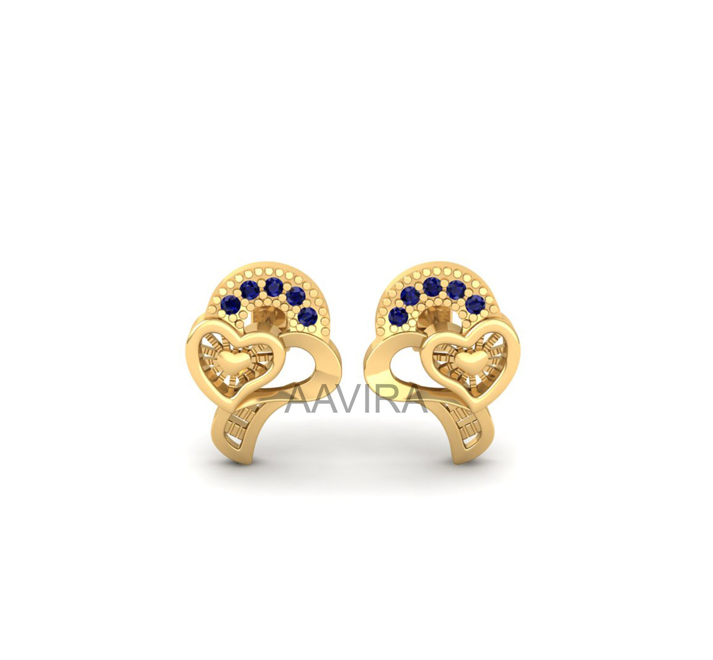Wedding Stud Earrings, Gemstone Earrings, Heart Shape Blue Sapphire Stud Earrings, Round Cut Sapphire Earrings, Silver Earrings