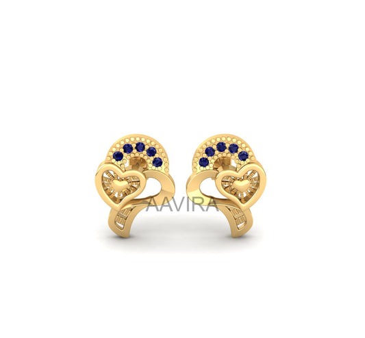 Wedding Stud Earrings, Gemstone Earrings, Heart Shape Blue Sapphire Stud Earrings, Round Cut Sapphire Earrings, Silver Earrings