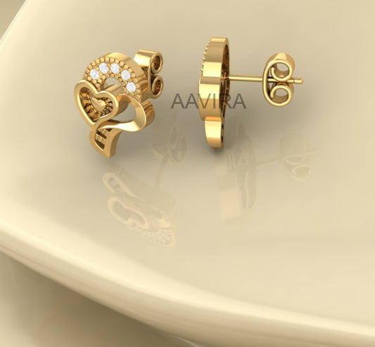 Moissanite Stud Earrings, 14k Yellow Gold Plated, Handmade Earrings, Diamond Stud Earrings, Heart Shape Moissanite Earrings, Gift For Her