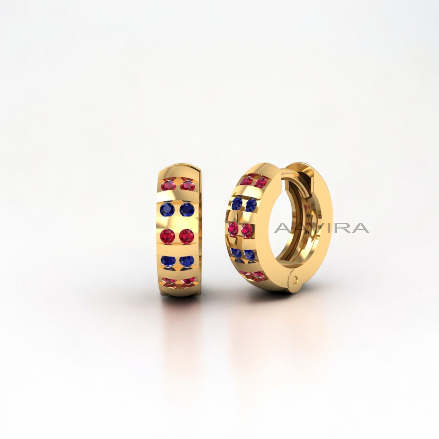 Sapphire Round Cut Hoop Earrings, Anniversary Gift, Gemstone Red Ruby Hoop Earrings, Birthday Gifts, Huggie Hoop Earrings for Women's