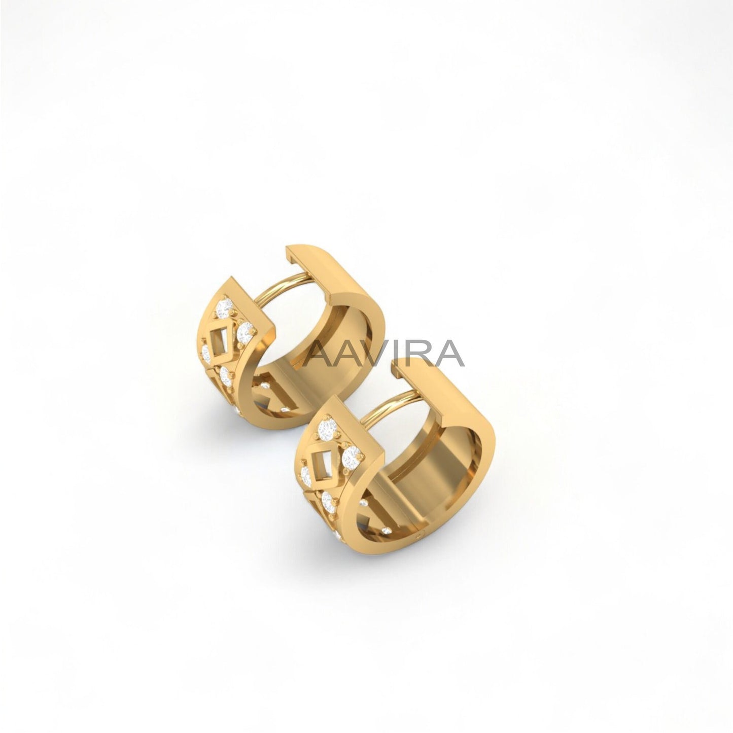 Round Diamond Huggie Hoop Earrings, Diamond Hoop Earrings, 14K Yellow Gold Plated, Gifts For Women's, Anniversary Gifts, Clip On Earrings