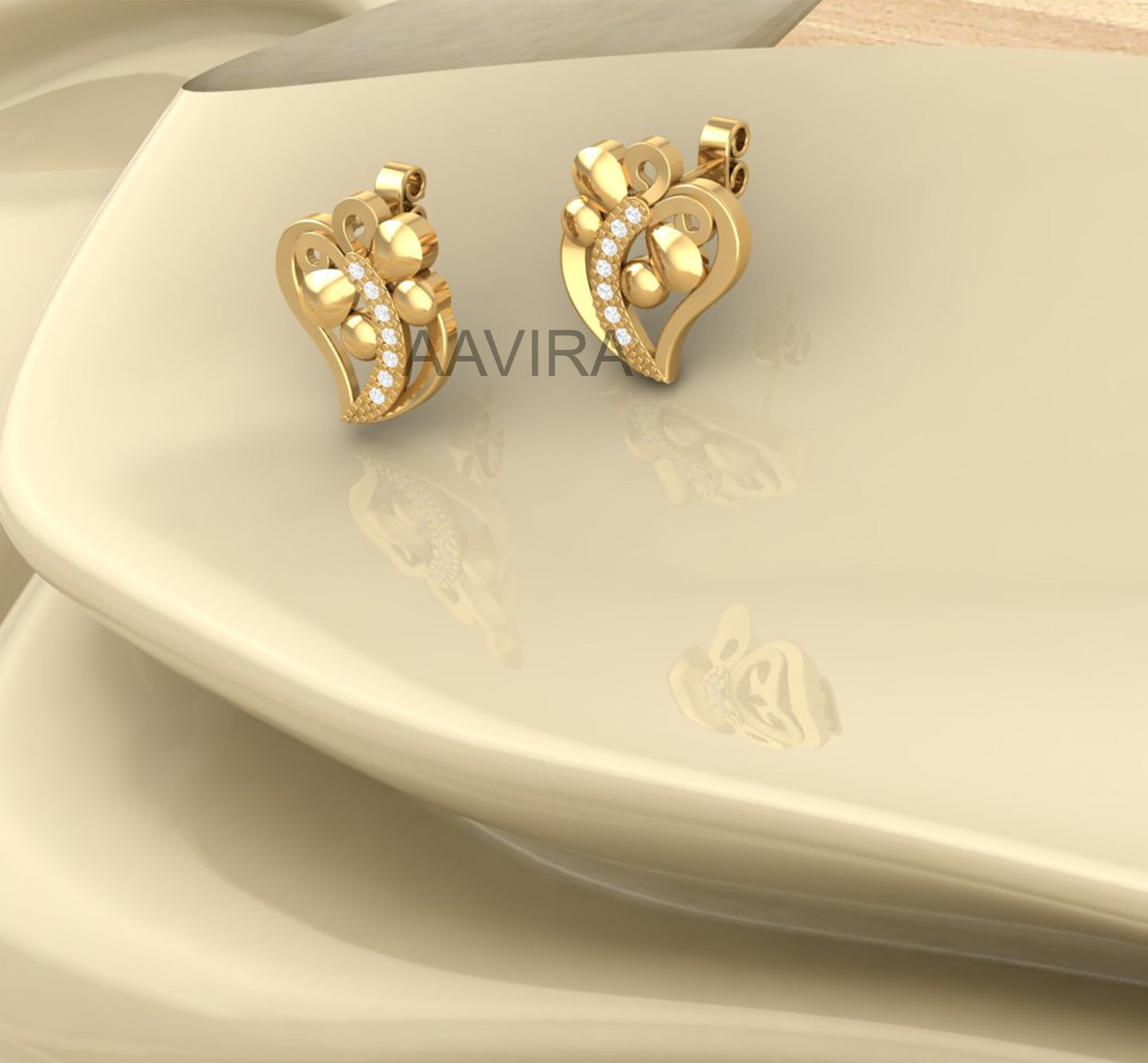 Round Stud Earrings, 14k Yellow Gold Plated, Push Back Earrings, Womens Diamond Stud Earrings, Minimalist Earring, Birthday Gift For Her