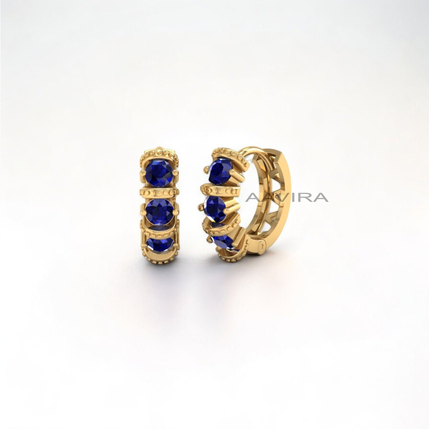 Round Blue Sapphire Hoop Earrings, Blue Gemstone Earrings, Huggie Hoop Earrings, Daily Use Earrings, Ruby Earrings, Emerald Earrings For Her