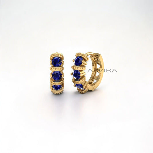 Round Blue Sapphire Hoop Earrings, Blue Gemstone Earrings, Huggie Hoop Earrings, Daily Use Earrings, Ruby Earrings, Emerald Earrings For Her