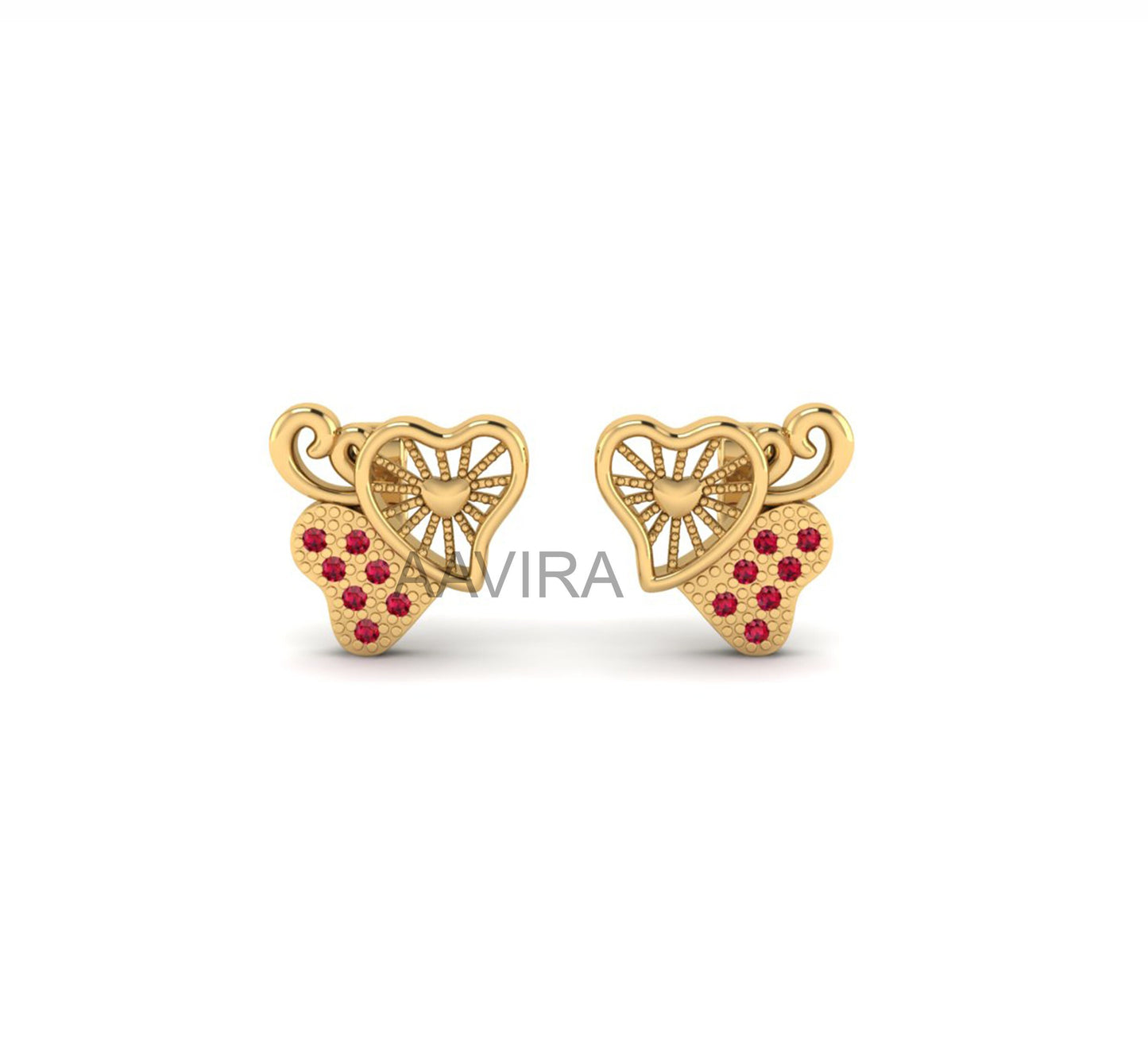 Ruby Butterfly Stud Earrings, Minimalist Earrings, 14k Gold Ruby Gemstone Earrings, Anniversary Gifts, Dainty Earrings, Heart Shape Studs