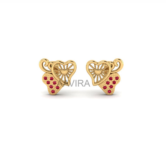 Ruby Butterfly Stud Earrings, Minimalist Earrings, 14k Gold Ruby Gemstone Earrings, Anniversary Gifts, Dainty Earrings, Heart Shape Studs