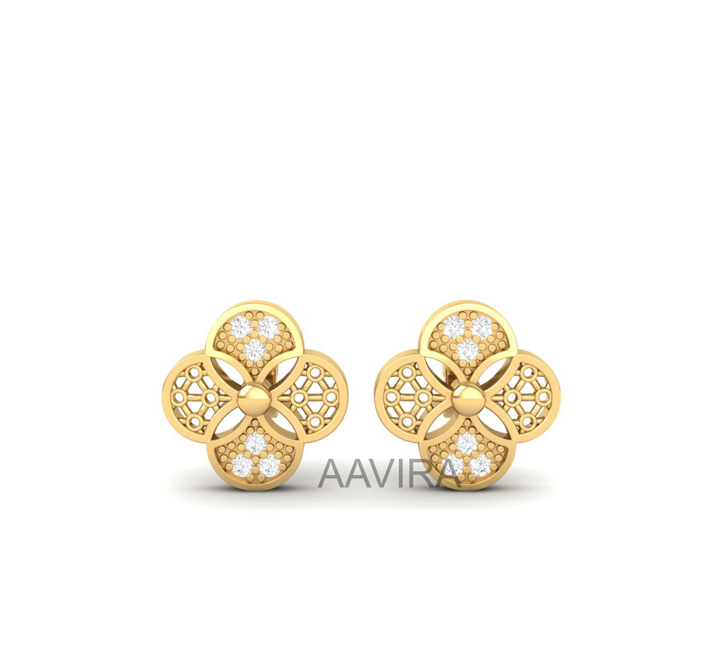 Diamond Flower Stud Earrings, 14k Yellow Gold Plated Silver, Floral Jewelry, Moissanite Diamond Stud Earrings, Push Back Earrings, Gifts