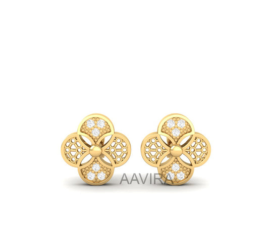 Diamond Flower Stud Earrings, 14k Yellow Gold Plated Silver, Floral Jewelry, Moissanite Diamond Stud Earrings, Push Back Earrings, Gifts